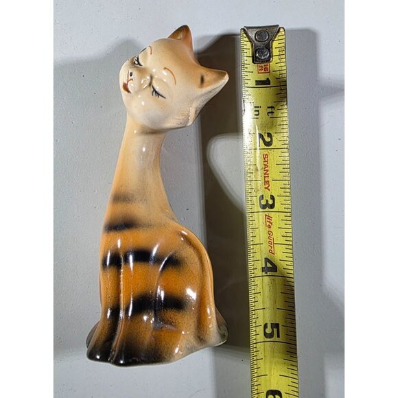 Vtg Ceramic Cat Figurine MCM Hand-Painted Stripes Glossy Finish tiger tabby - Picture 7 of 7